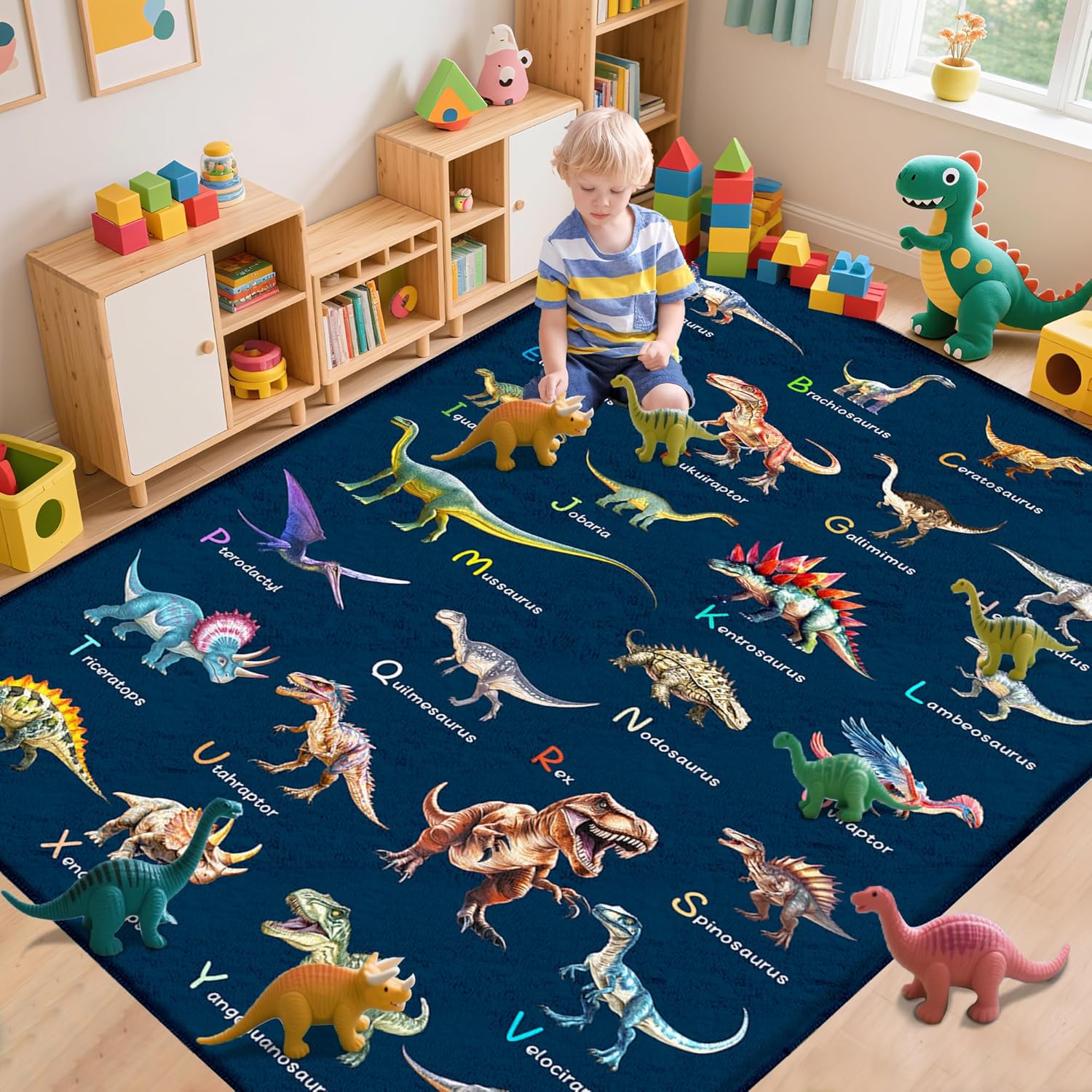 Kids Education Name - Educational Dinosaur Alphabet Themed Area Rug