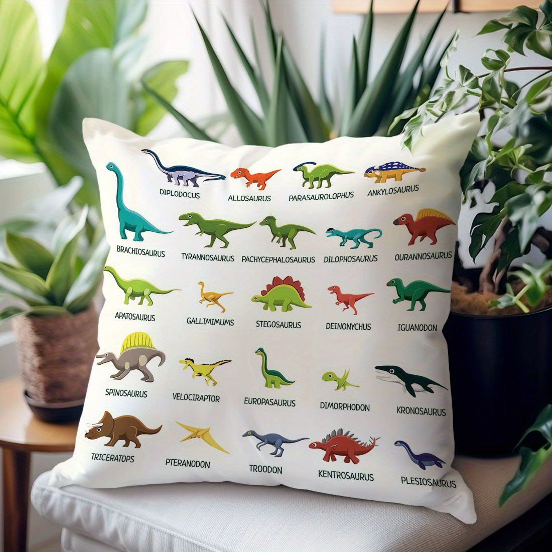 Kids Education Name - 1pc Educational Dinosaur Species Pillow Cover,